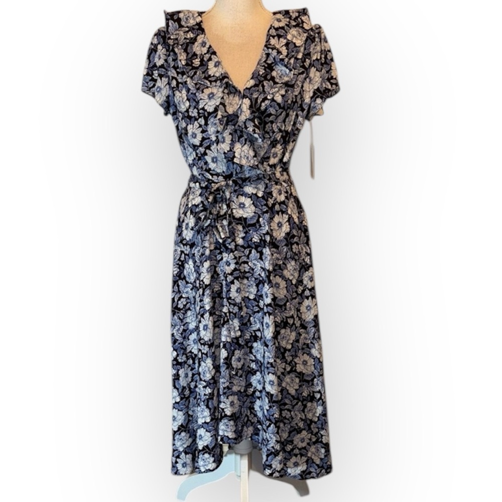 Melonie T blue floral v neck midi dress